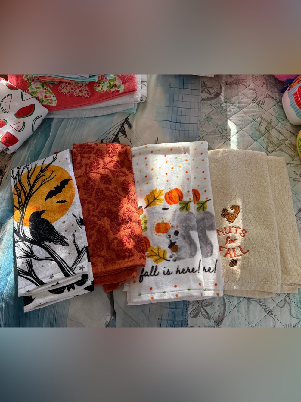 New Autumn Kitchen Towels - Pumpkin & Squirrel Print